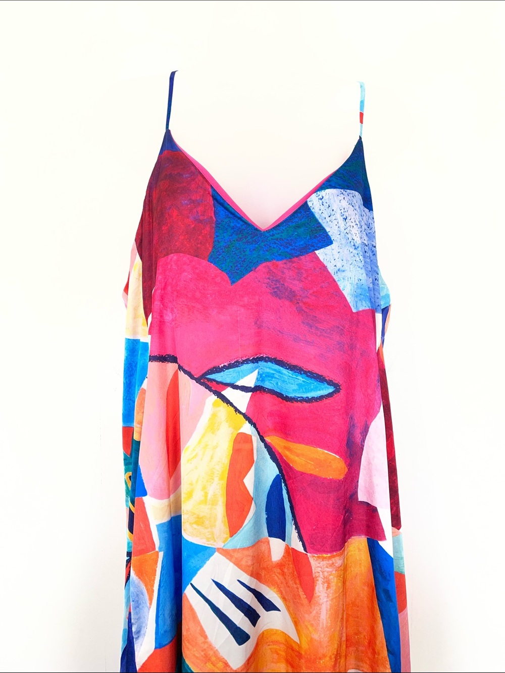 Nicole Miller Satin Charmeuse Vibrant Abstract Women L 2 Pocket Slip Maxi Dress - Picture 3 of 8